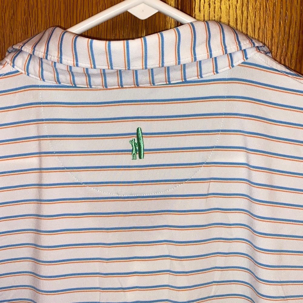 johnnie-O White and Blue Striped Polo Shirt - Picture 5 of 6